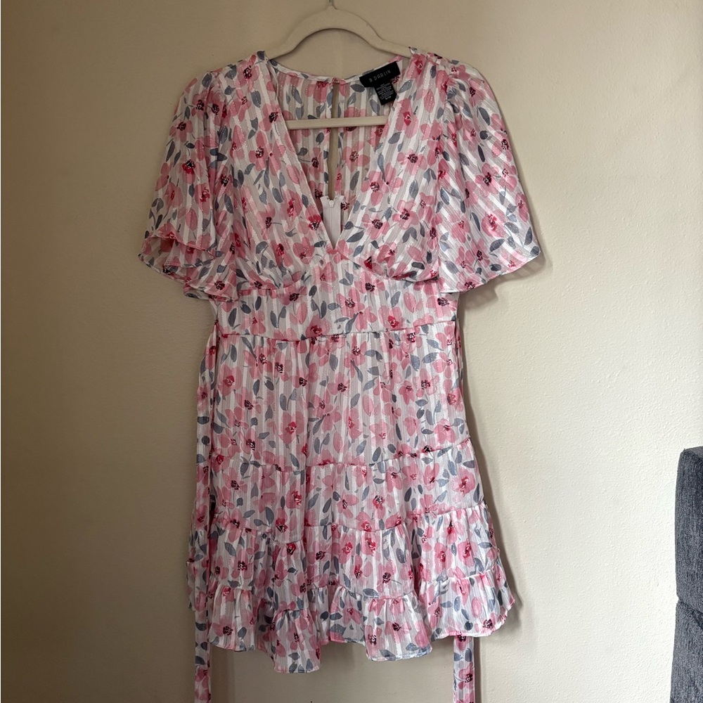 B Darlin Pink and Gray Floral Dress